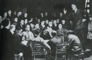 Early Nazi Ideology. Painting of Hitler speaking at an early Nazi Party meeting