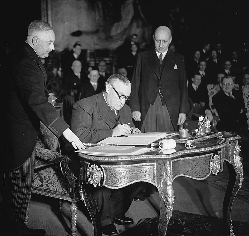 Bevin signing the Brussels Treaty of March 1948