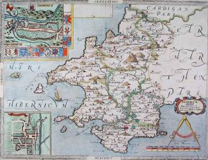 1578 Map of Pembrokeshire. Showing Milford Haven, the deep port at which Henry Tudor landed his invasion force in 1485.