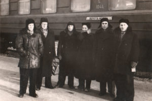 Vorkuta station, waving goodbyes to the first visitor from home who got permission to visit. 1955